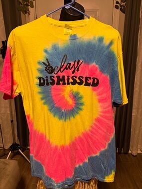 Port and Company Tie-Dye 'Class Dismissed' Tee - Yellow, Pink, Blue